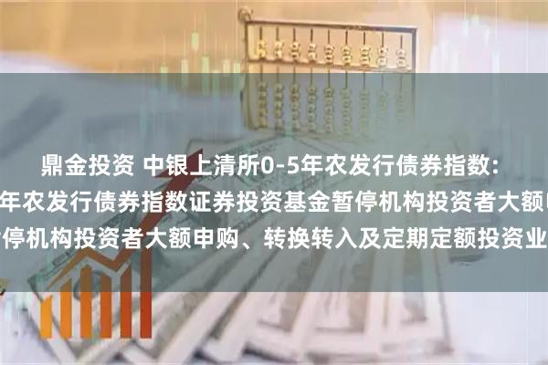 鼎金投资 中银上清所0-5年农发行债券指数: 关于中银上海清算所0-5年农发行债券指数证券投资基金暂停机构投资者大额申购、转换转入及定期定额投资业务的公告